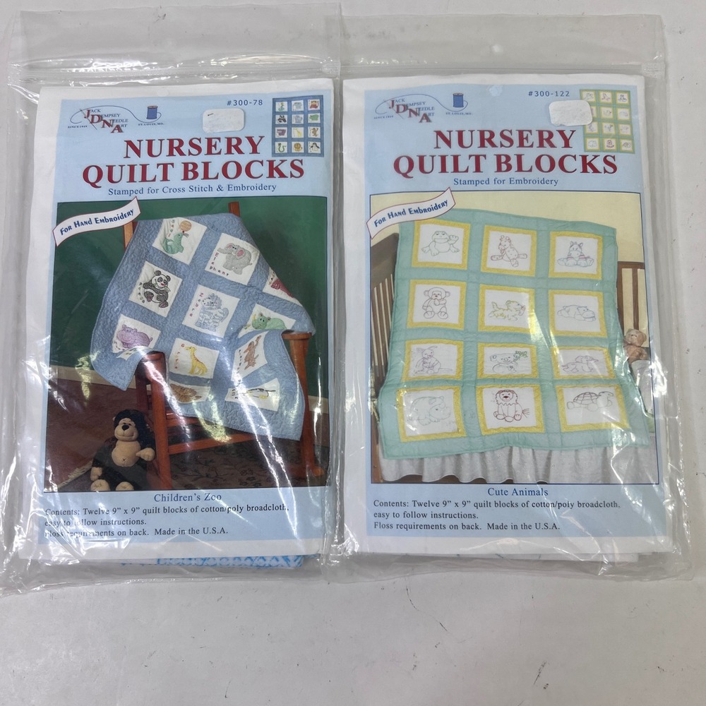Jack Dempsey Nursery Quilt Blocks Stamped Embroidery Kits 300-78 300-122 Set 2